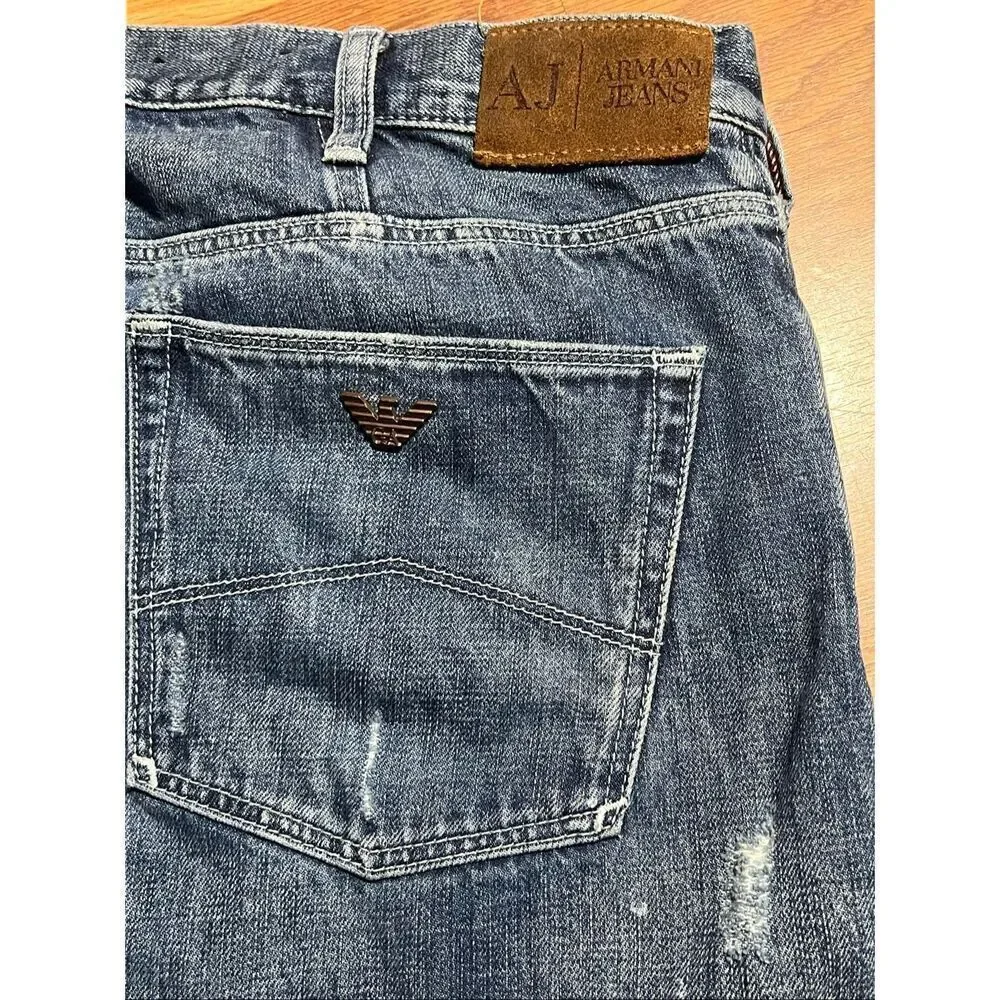 Armani J21 Regular Fit Distressed Button Fly Jeans